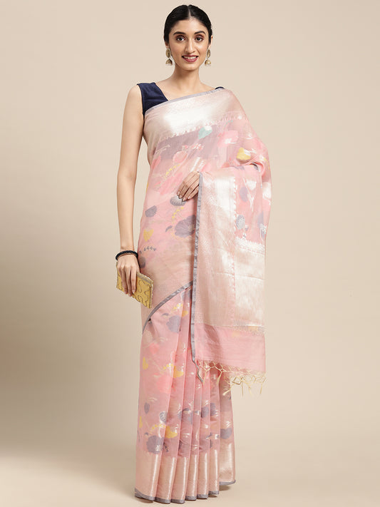 Pink Mercerise Cotton Banarasi Sarees For Women GEMSWRCTN_96