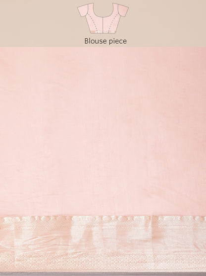 Faishana Presents Handwoven Pink Masrise Cotton Tilfi Jaal Zari Border With Pink Blouse Banarasi Saree