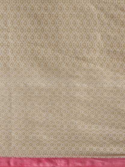 Faishana Presents Handwoven Grey Masrise Cotton Tilfi Jaal Zari Border With Grey Blouse Banarasi Saree