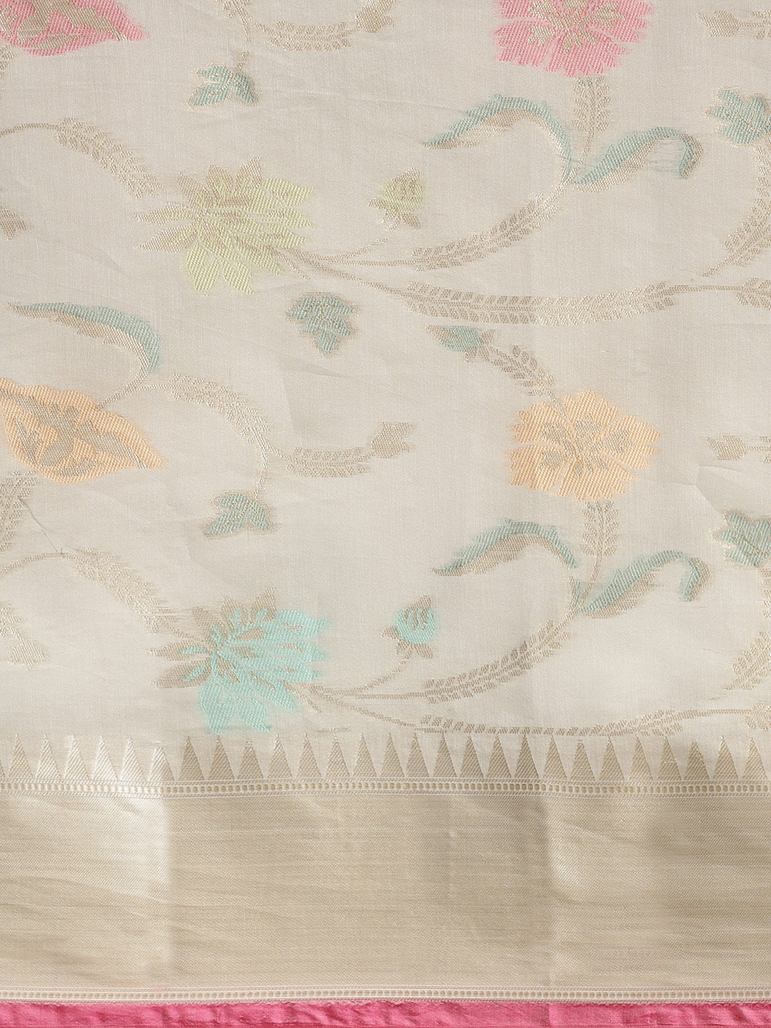 Faishana Presents Handwoven Grey Masrise Cotton Tilfi Jaal Zari Border With Grey Blouse Banarasi Saree