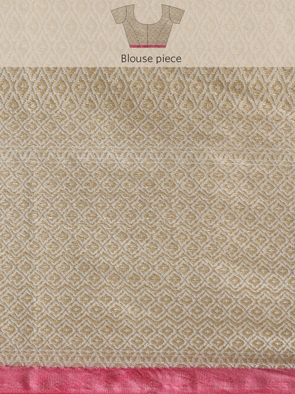 Faishana Presents Handwoven Grey Masrise Cotton Tilfi Jaal Zari Border With Grey Blouse Banarasi Saree