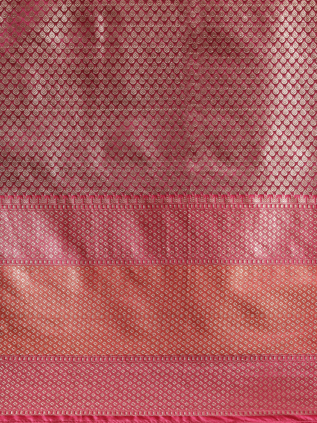 Faishana Presents Handwoven Pink Matka Silk Boota Skirt Border With Magenta Blouse Banarasi Saree