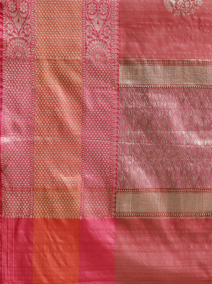 Faishana Presents Handwoven Pink Matka Silk Boota Skirt Border With Magenta Blouse Banarasi Saree