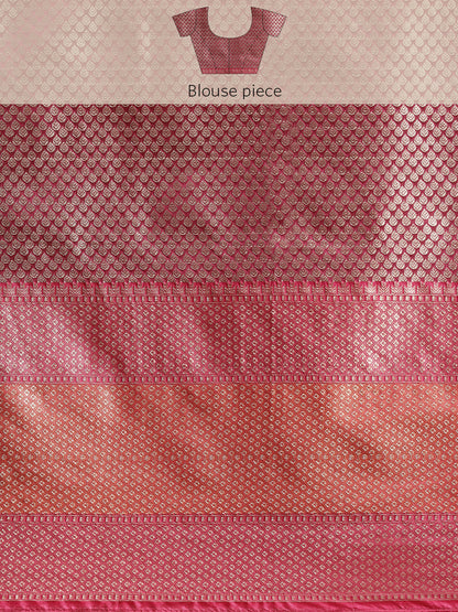 Faishana Presents Handwoven Pink Matka Silk Boota Skirt Border With Magenta Blouse Banarasi Saree