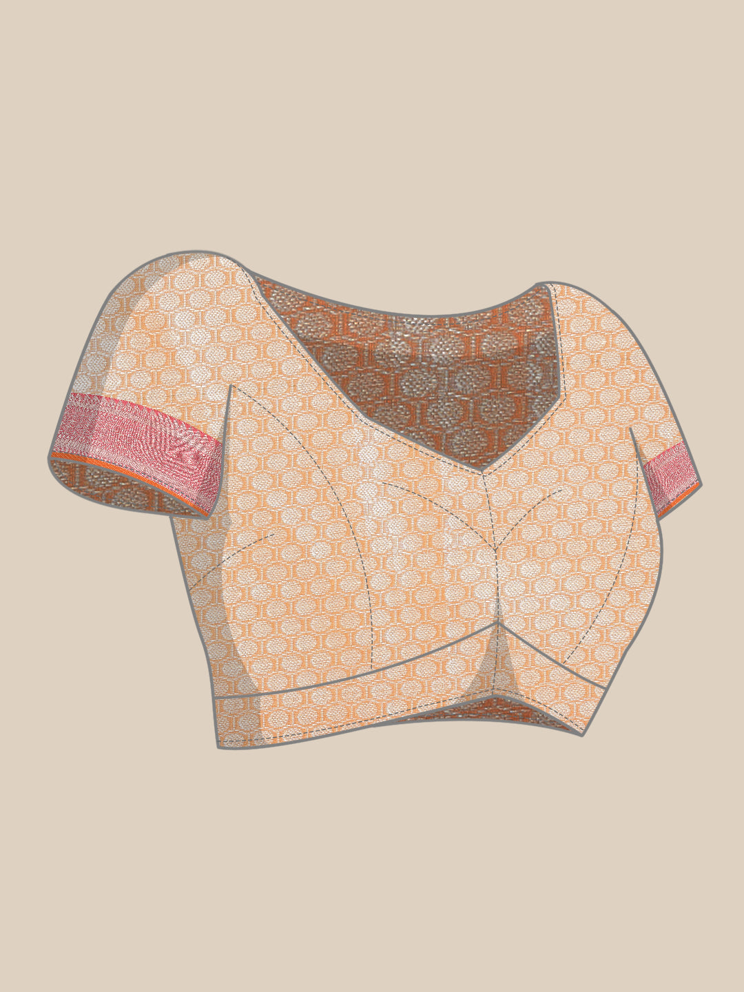 Faishana Presents Handwoven Peach Matka Silk Alfi Jaal Skirt Border With Orange Blouse Banarasi Saree