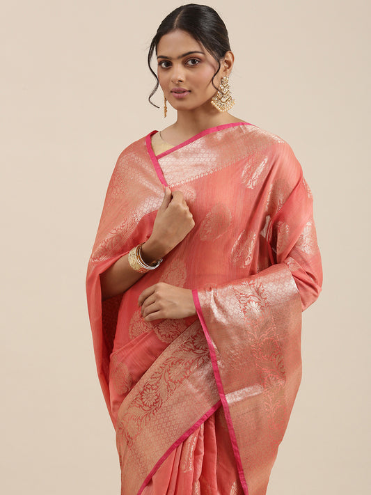 Faishana Presents Handwoven Red Matka Silk Boota Skirt Border With Red Blouse Banarasi Saree