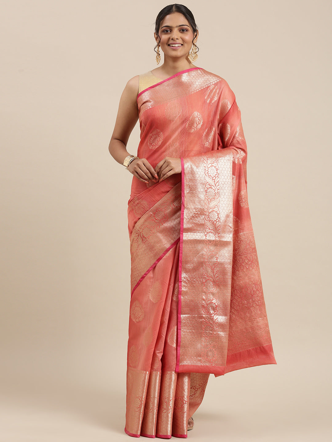 Faishana Presents Handwoven Red Matka Silk Boota Skirt Border With Red Blouse Banarasi Saree