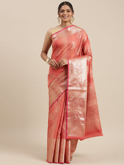 Faishana Presents Handwoven Red Matka Silk Boota Skirt Border With Red Blouse Banarasi Saree