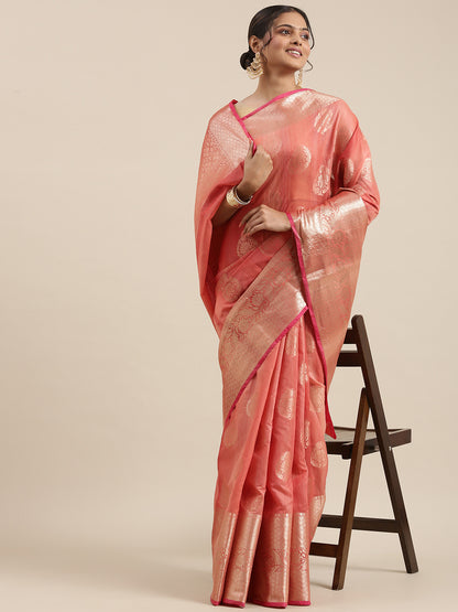 Faishana Presents Handwoven Red Matka Silk Boota Skirt Border With Red Blouse Banarasi Saree