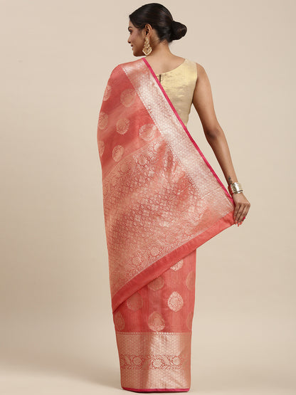 Faishana Presents Handwoven Red Matka Silk Boota Skirt Border With Red Blouse Banarasi Saree