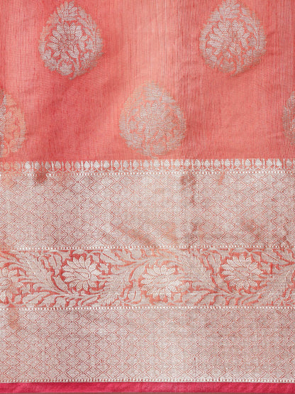 Faishana Presents Handwoven Red Matka Silk Boota Skirt Border With Red Blouse Banarasi Saree