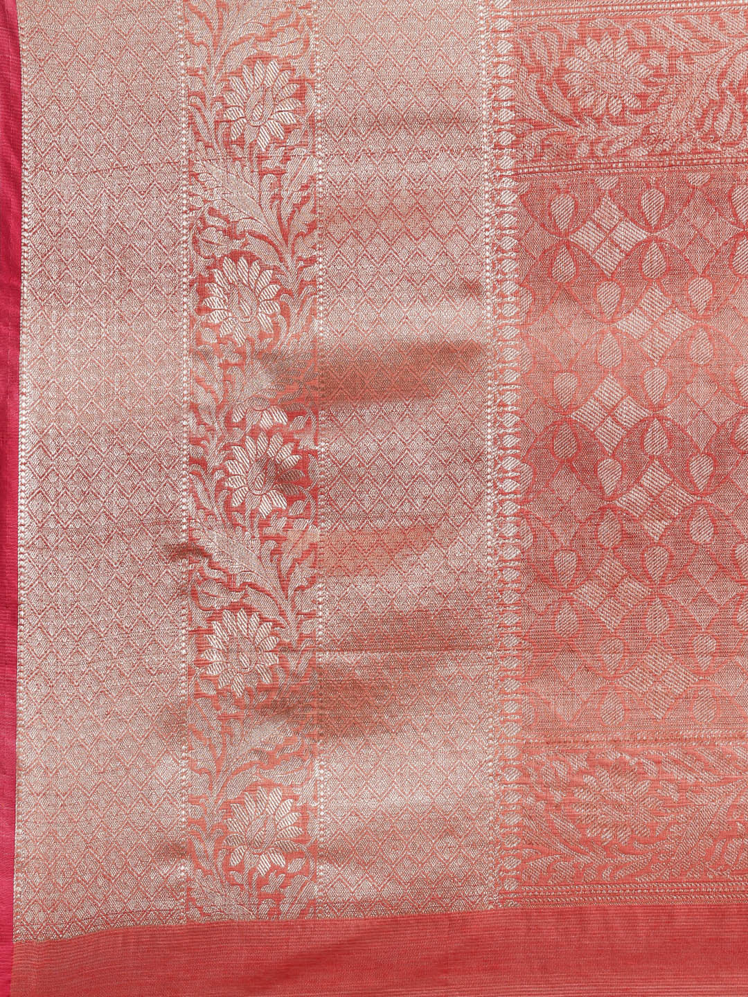 Faishana Presents Handwoven Red Matka Silk Boota Skirt Border With Red Blouse Banarasi Saree