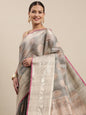 Faishana Presents Handwoven Grey Matka Silk Boota Skirt Border With Grey Blouse Banarasi Saree