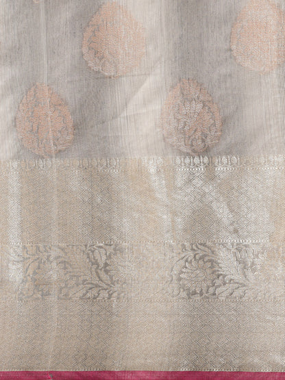 Faishana Presents Handwoven Grey Matka Silk Boota Skirt Border With Grey Blouse Banarasi Saree