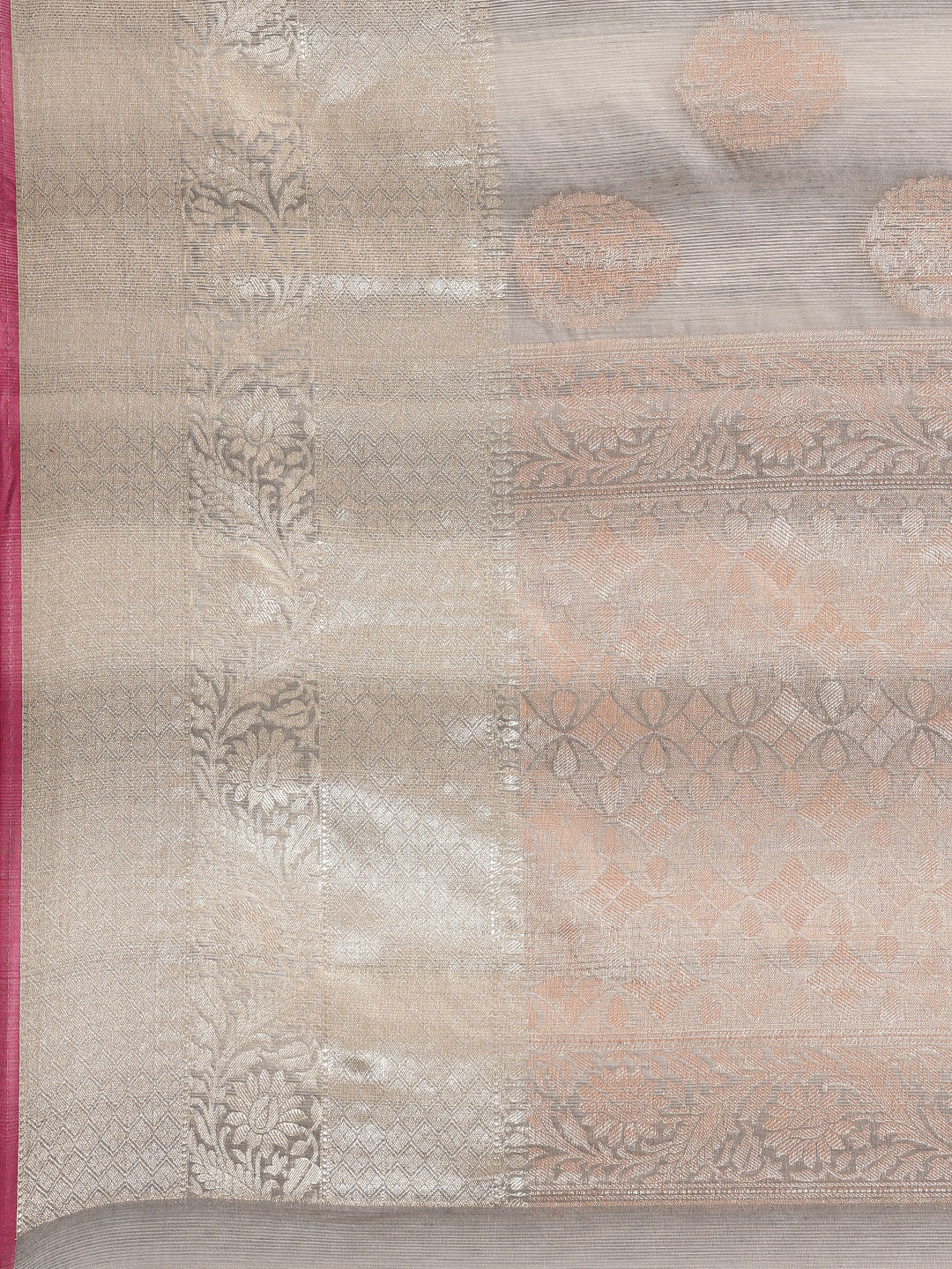 Faishana Presents Handwoven Grey Matka Silk Boota Skirt Border With Grey Blouse Banarasi Saree