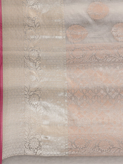Faishana Presents Handwoven Grey Matka Silk Boota Skirt Border With Grey Blouse Banarasi Saree