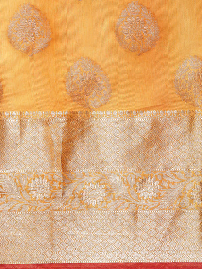 Faishana Presents Handwoven Gold Matka Silk Boota Skirt Border With Gold Blouse Banarasi Saree