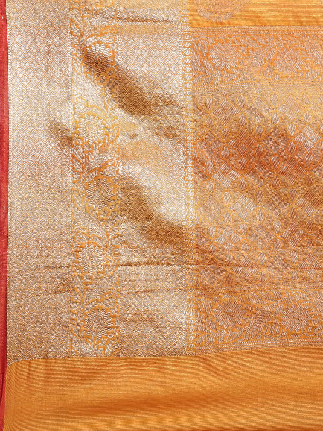 Faishana Presents Handwoven Gold Matka Silk Boota Skirt Border With Gold Blouse Banarasi Saree