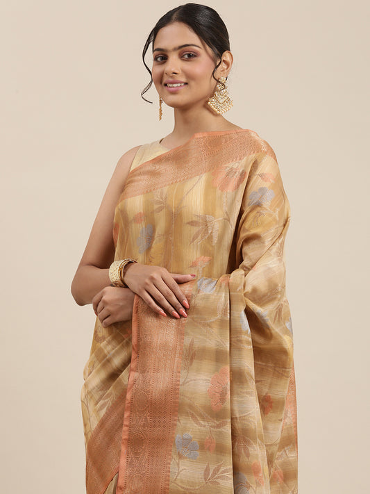 Faishana Presents Handwoven Brown Matka Silk Tilfi Jaal Zari Border With Brown Blouse Banarasi Saree