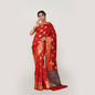 Faishana Presents Red Katan Silk Woven Gold Zari Meena Border Handloom Banarasi Saree With Maroon Blouse Piece