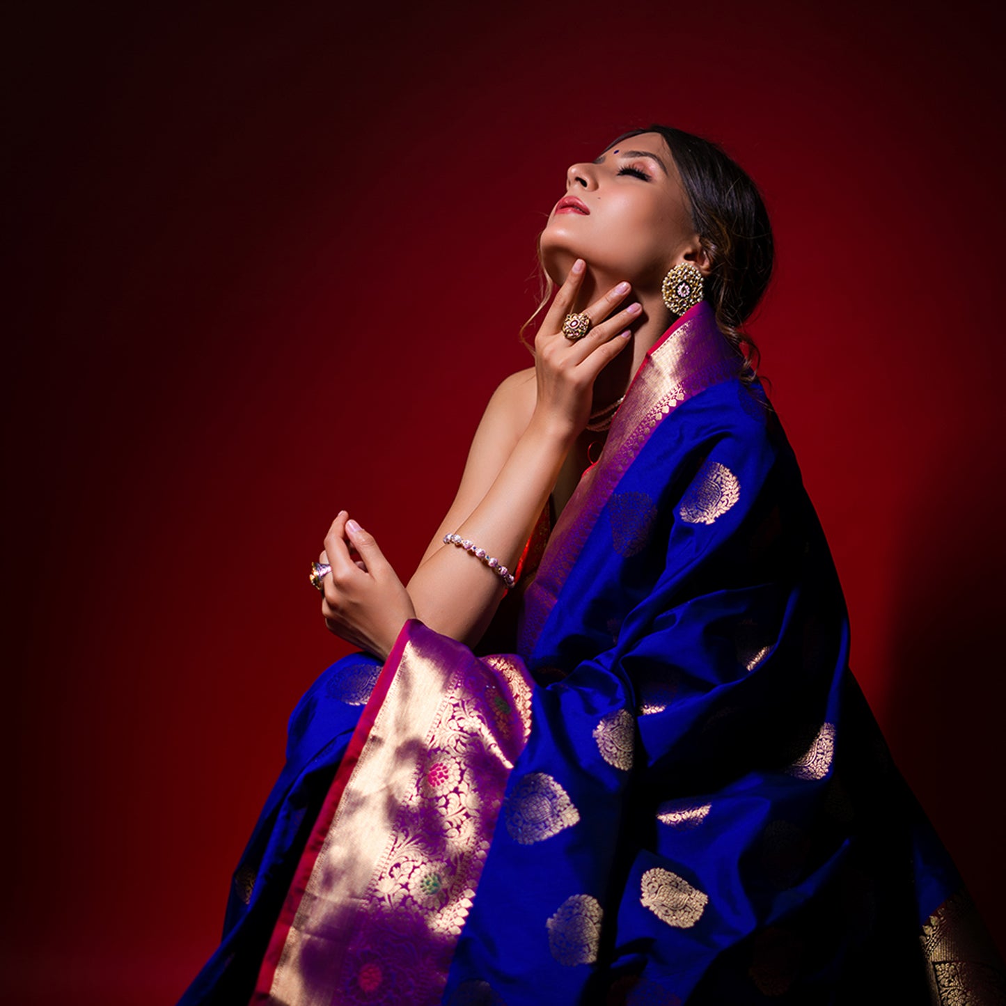 Faishana Presents Violet Katan Silk Woven Gold Zari Meena Border Handloom Banarasi Saree With Maroon Blouse Piece