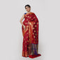 Faishana Presents Light Maroon Katan Silk Woven Gold Zari Meena Border Handloom Banarasi Saree With Indigo Blue Blouse Piece