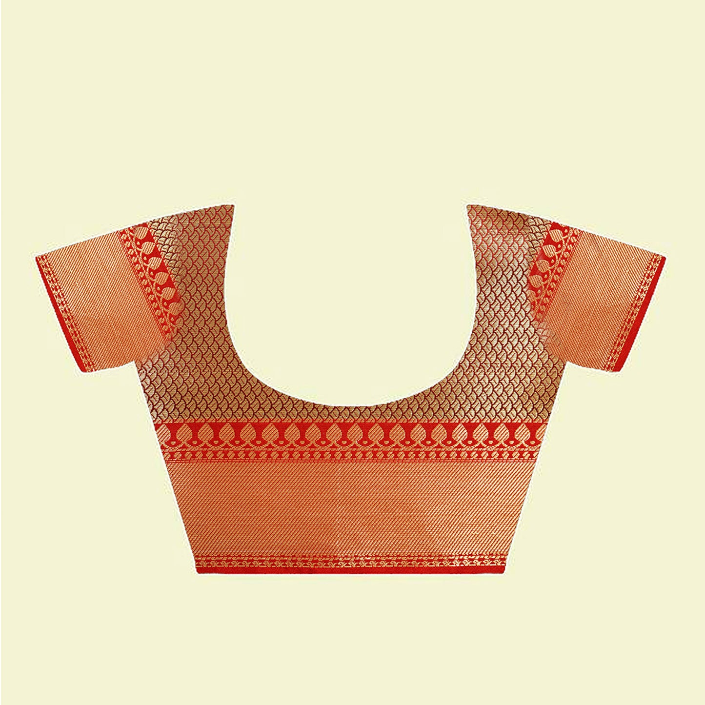 Faishana Presents Peach Katan Silk Woven Gold Zari Meena Border Handloom Banarasi Saree With Maroon Blouse Piece