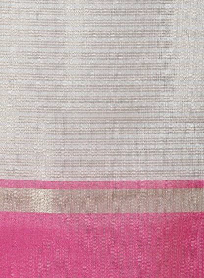 Faishana Presents Is Beige Resham Brocade Contrast Blue Zari Pattu Border Banarasi Saree.