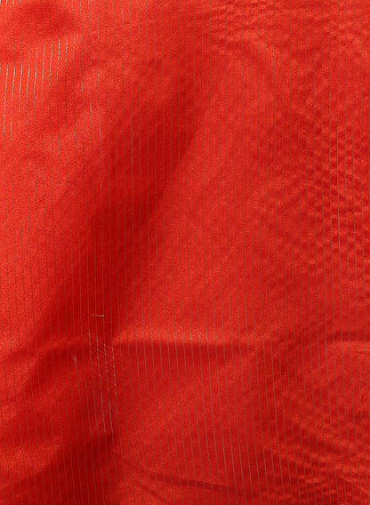 Faishana Presents Is Red Brocade Contrast Blue Zari Pattu Border Banarasi Saree.
