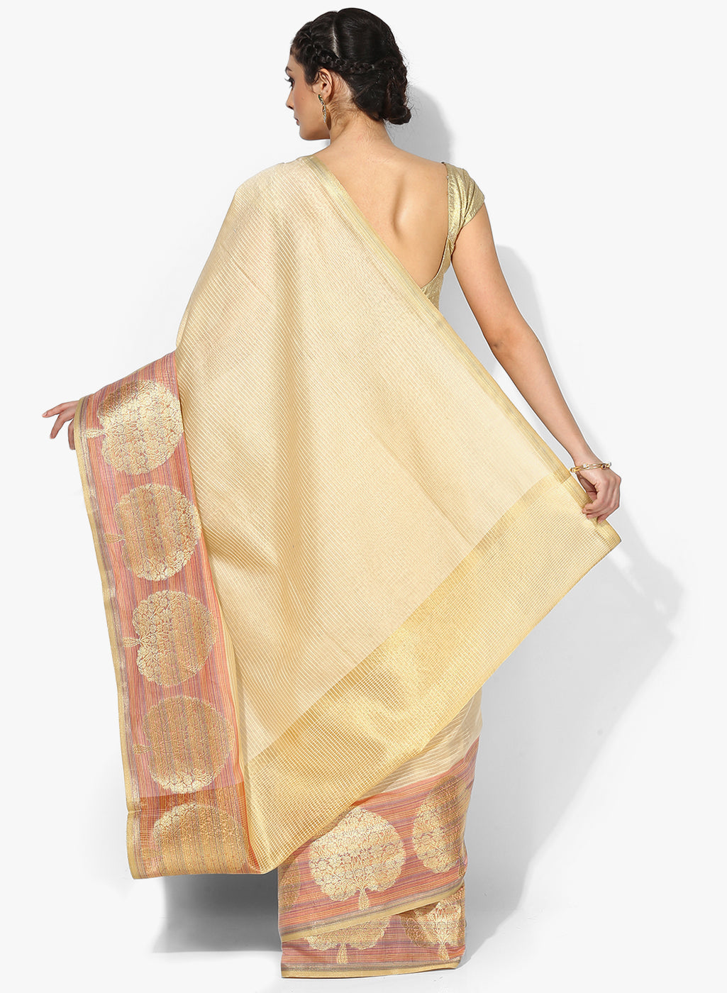 Faishana Presents Is Off-white Resham Brocade Contrast Blue Zari Pattu Border Banarasi Saree.