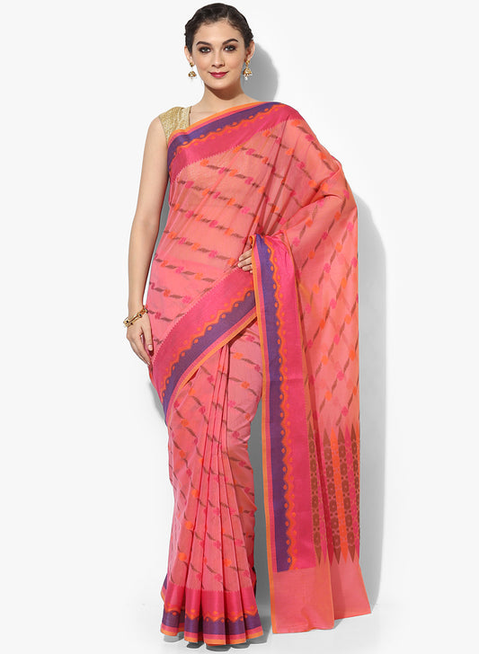 Faishana Presents Is Pink Brocade Contrast Blue Zari Pattu Border Banarasi Saree.