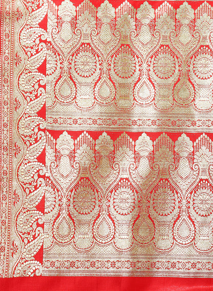 Faishana Presents Is Red Satin Banarasi Saree
