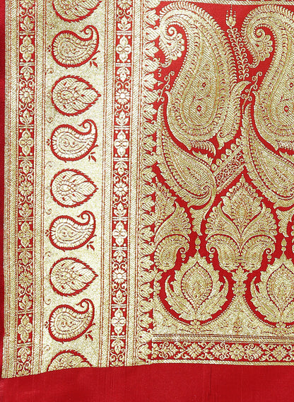 Faishana Presents Is Maroon Satin Banarasi Saree.