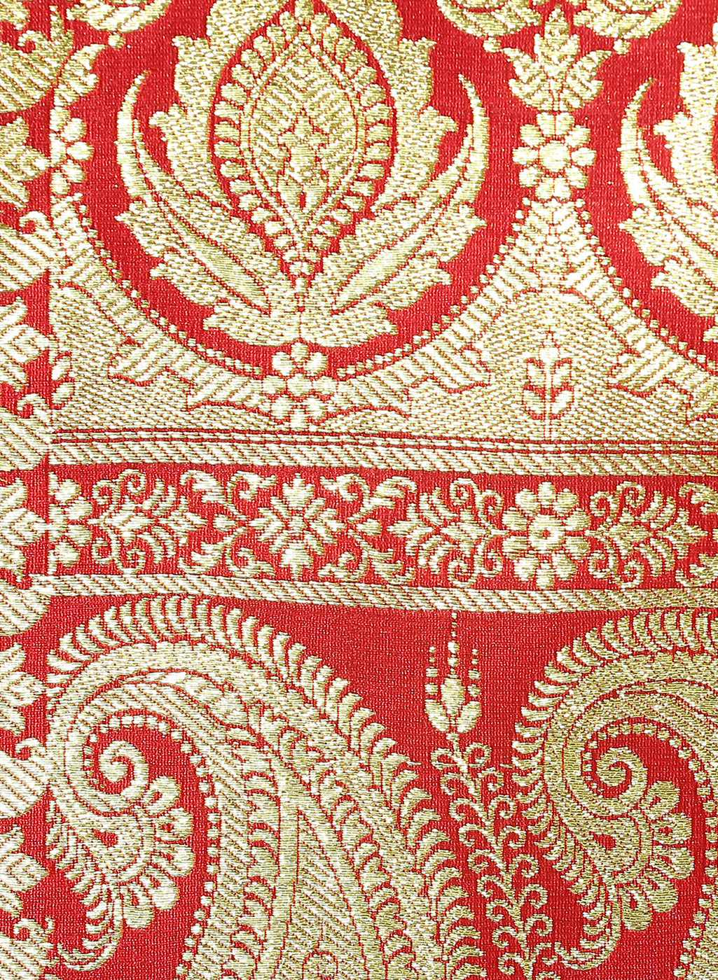 Faishana Presents Is Maroon Satin Banarasi Saree.