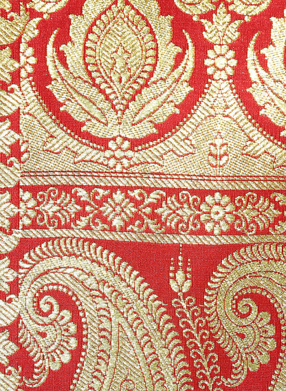 Faishana Presents Is Maroon Satin Banarasi Saree.