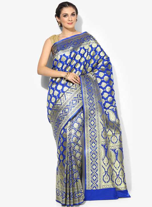 Faishana Presents Is Blue Satin Banarasi Saree.