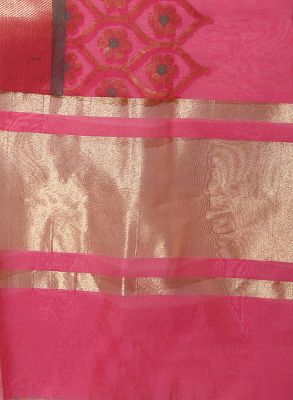 Faishana Presents Pink Plain Skirt Floral Zari Mina Boder Banarasi saree with Pink Blouse