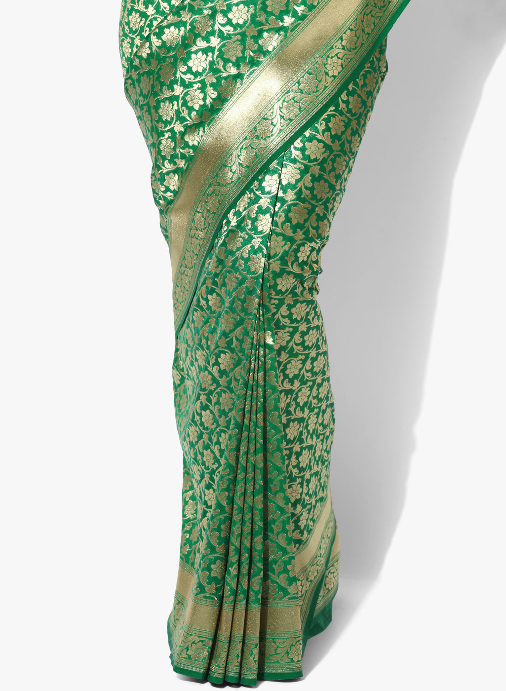 Faishana Presents Green Satin Silk Zari Jaal Banarasi Border Paired with Green Blouse Saree