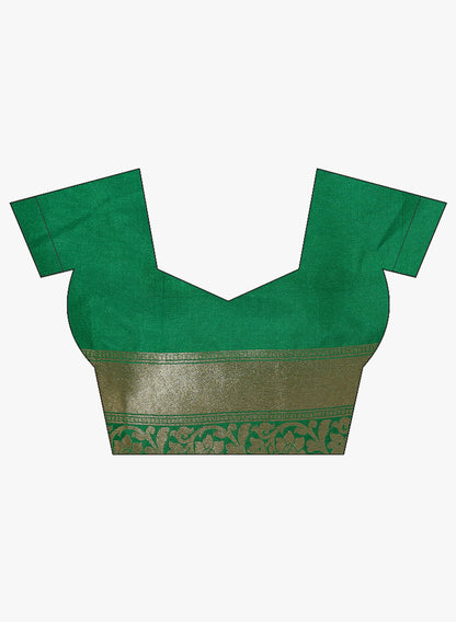 Faishana Presents Green Satin Silk Zari Jaal Banarasi Border Paired with Green Blouse Saree