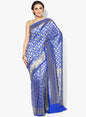 Faishana Presents Blue Satin Silk Zari Jaal Banarasi Border with Matching Blue Blouse Saree
