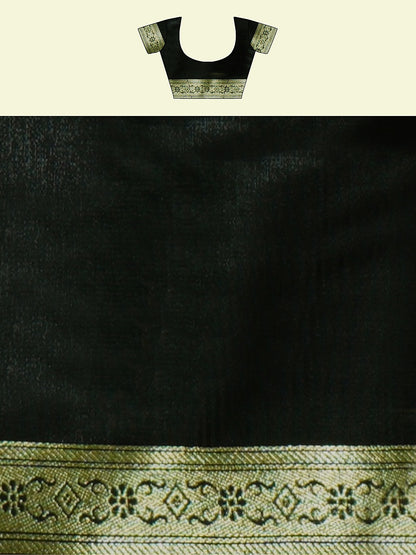 Faishana Presents Black Satin Silk Daigonal Zari Jaal With Black Blouse Banarasi Saree