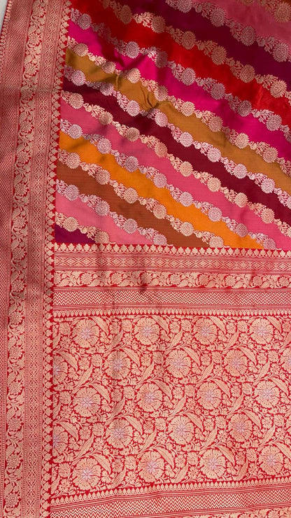 Faishana Presents Pure Silk Handloom Rangkaat Kadhwa Border and Anchal with Red Kadhwa Blouse Banarasi Saree