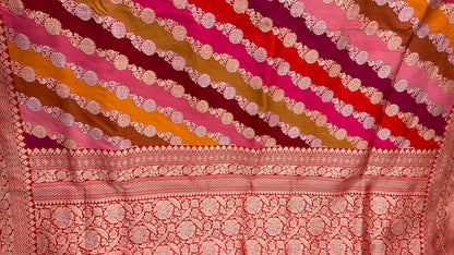 Faishana Presents Pure Silk Handloom Rangkaat Kadhwa Border and Anchal with Red Kadhwa Blouse Banarasi Saree