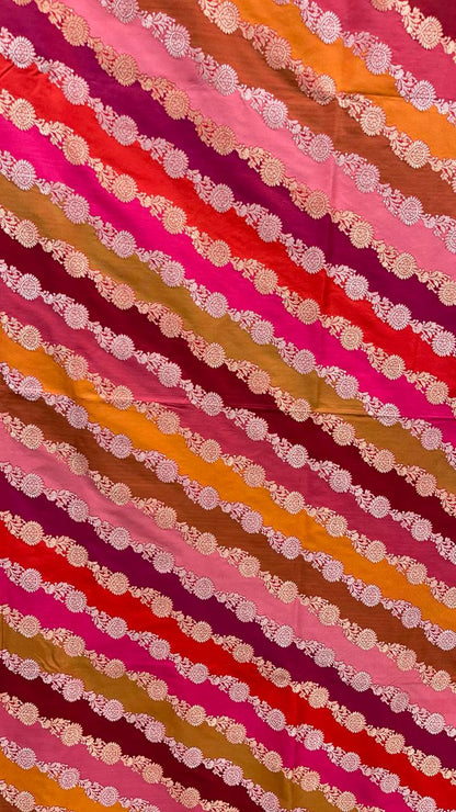 Faishana Presents Pure Silk Handloom Rangkaat Kadhwa Border and Anchal with Red Kadhwa Blouse Banarasi Saree