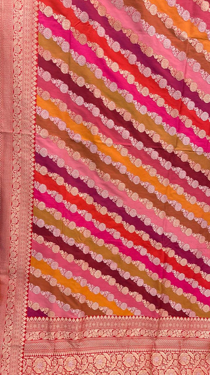 Faishana Presents Pure Silk Handloom Rangkaat Kadhwa Border and Anchal with Red Kadhwa Blouse Banarasi Saree