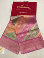 Faishana Pure Silk Handloom Kora Rangkaat Kadhwa Aada Booti with Tested Zari with Pink Kadhwa Blouse Banarasi Saree