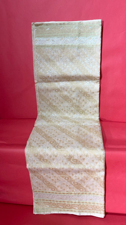 Faishana Pure Silk Handloom Kora Organza Real Zari Kadhwa Aada Booti with Beige Kadhwa Blouse Banarasi Saree