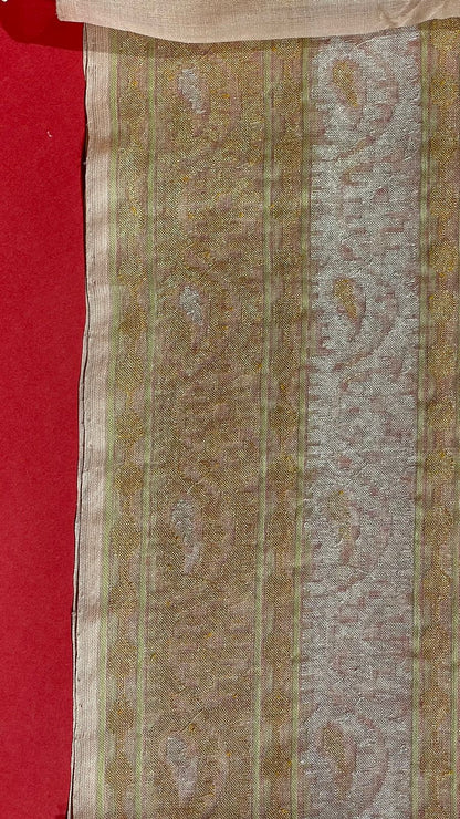 Faishana Pure Silk Handloom Kora Organza Real Zari Kadhwa Aada Booti with Beige Kadhwa Blouse Banarasi Saree