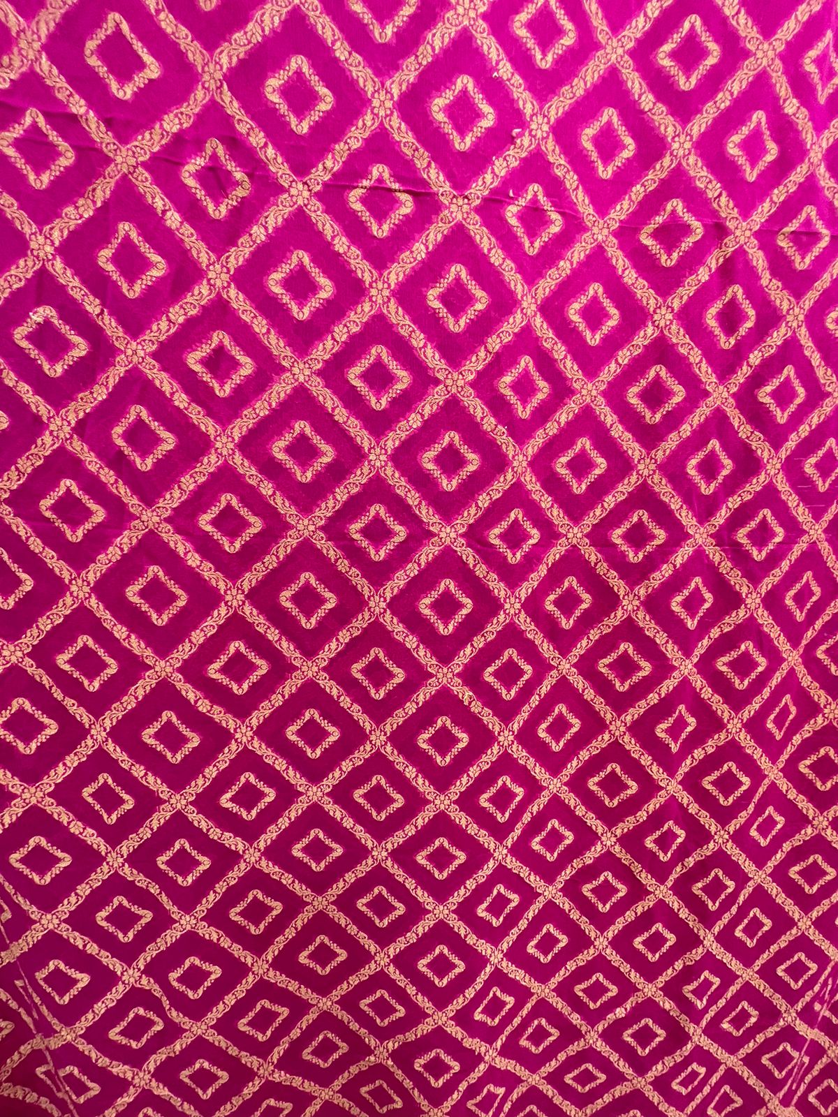 Faishana Pure Handwoven Pink Khaddi Georgette Kadhwa Bandhej Zari Jaal Saree with Banarasi Kadhwa Golden Zari Floral Border with Kadhwa Pink Blouse