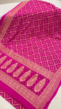 Faishana Pure Handwoven Pink Khaddi Georgette Kadhwa Bandhej Zari Jaal Saree with Banarasi Kadhwa Golden Zari Floral Border with Kadhwa Pink Blouse